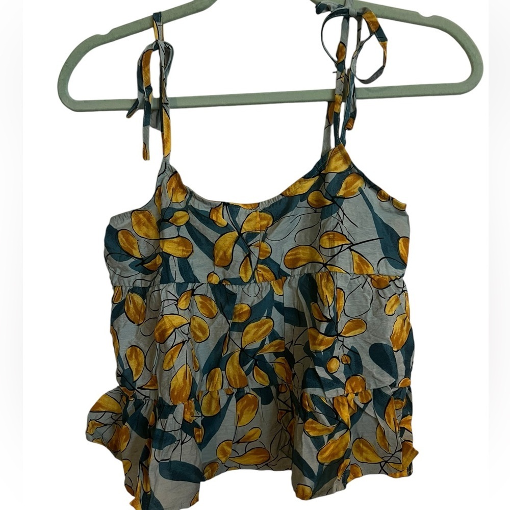 Mine Women’s Size Small Leafy Cropped Babydoll Top Ruffles Ties NWOT